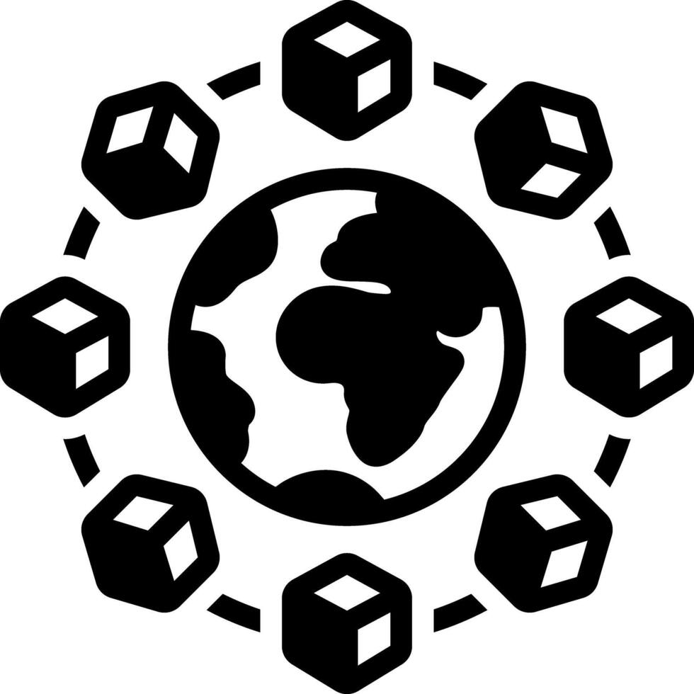 Solid black icon for world wide delivery vector