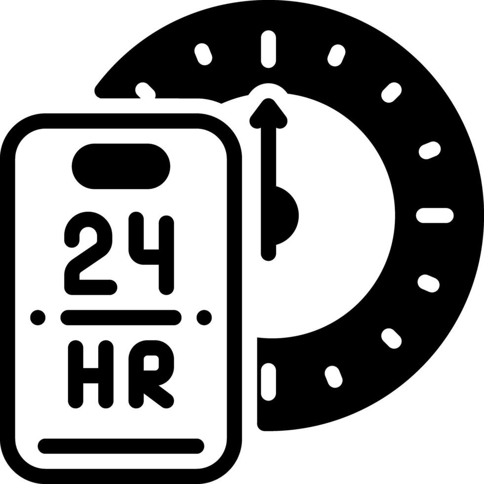 Solid black icon for 24 hours vector