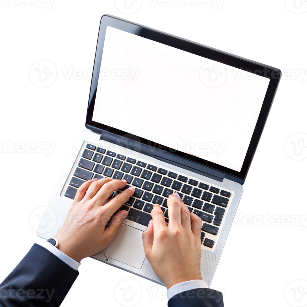 Hands typing on laptop keyboard png