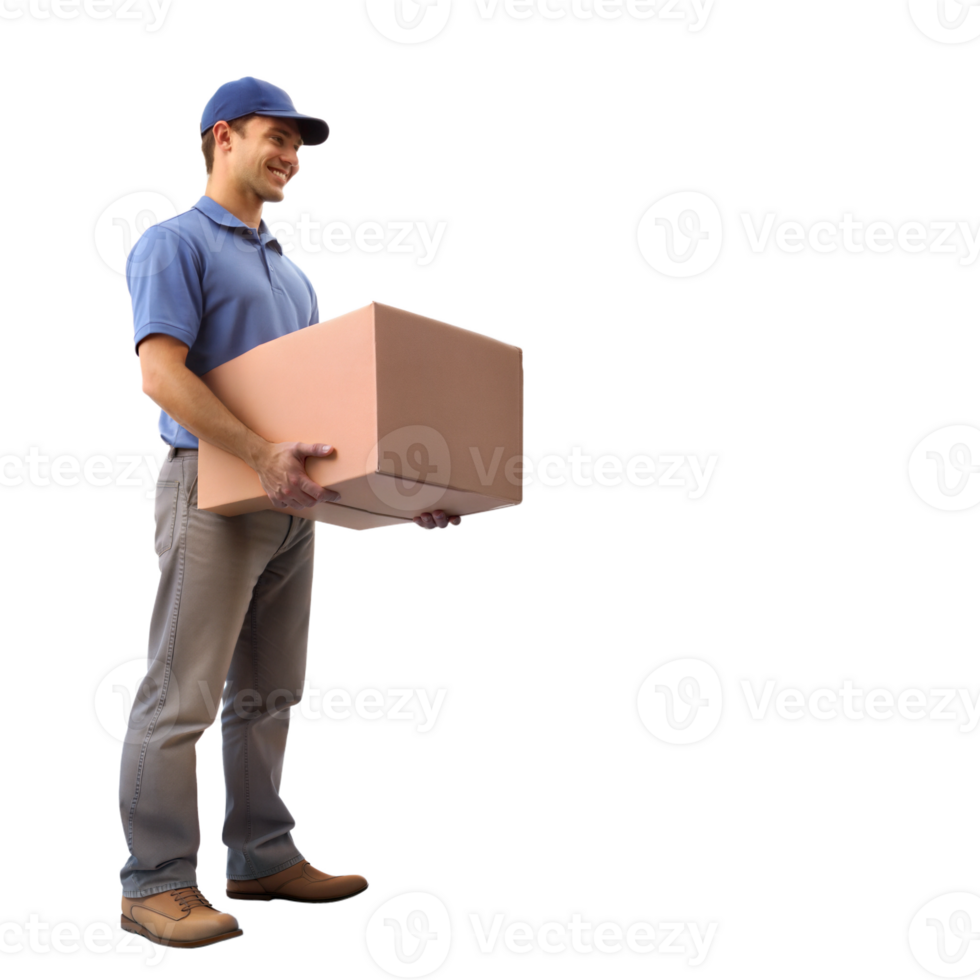 Delivery person holding a cardboard box png