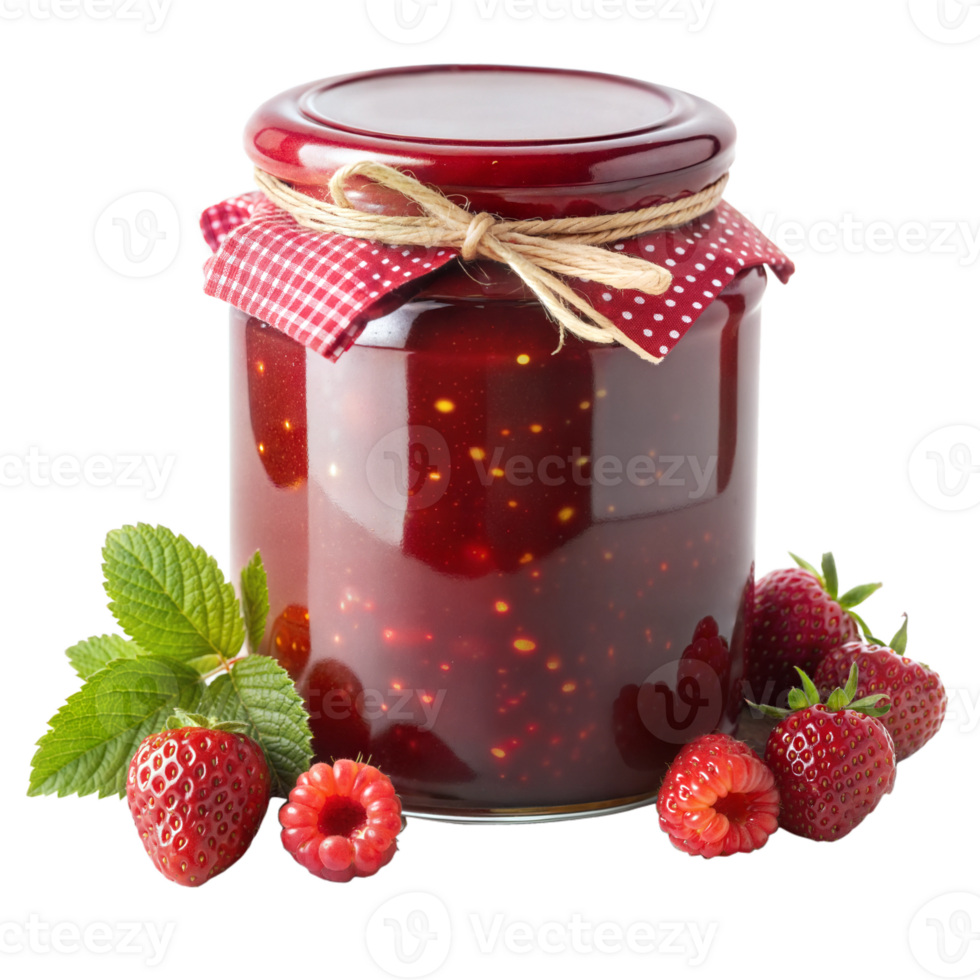 Jar of strawberry jam with fresh strawberries png