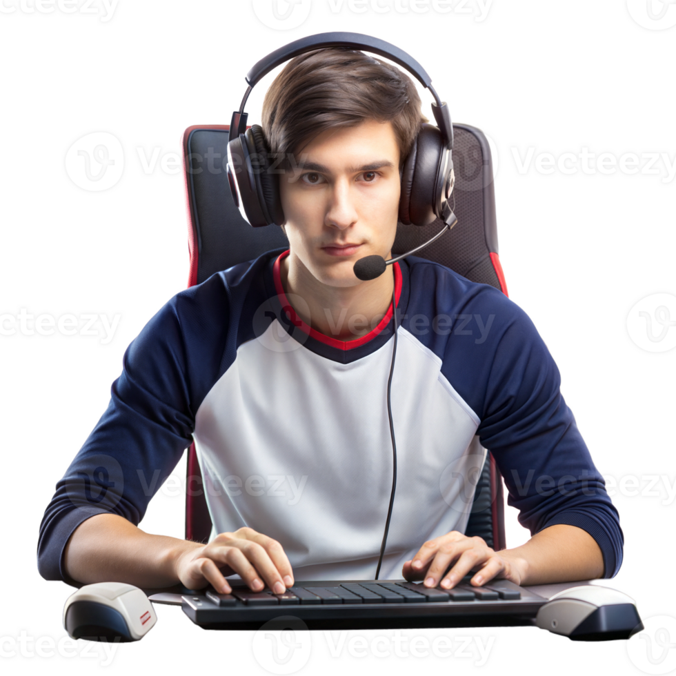 Man wearing headset while playing game png