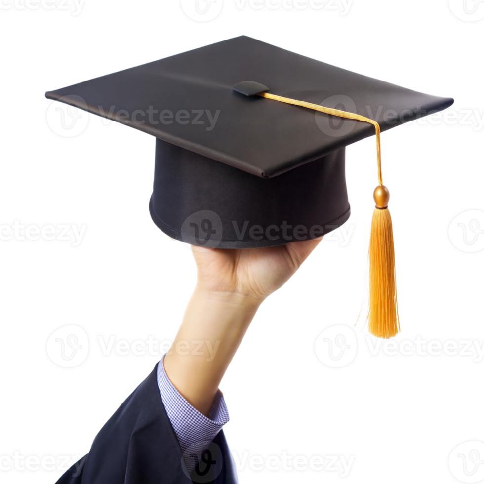 mão segurando graduação boné, simbolizando Educação e realização png