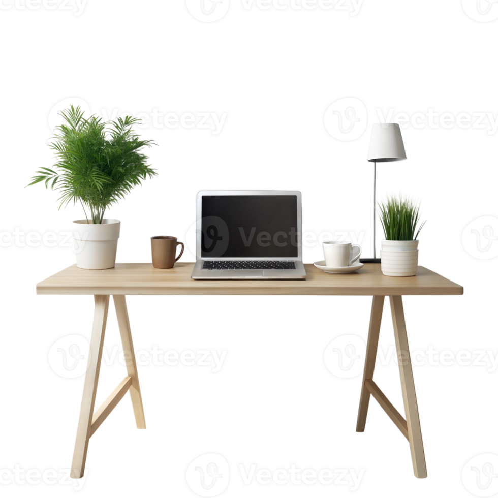 Minimalist home office setup with desk and computer, contemporary workspace png