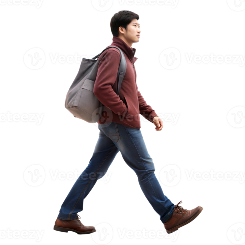 Man walking with backpack, casual travel and exploration png
