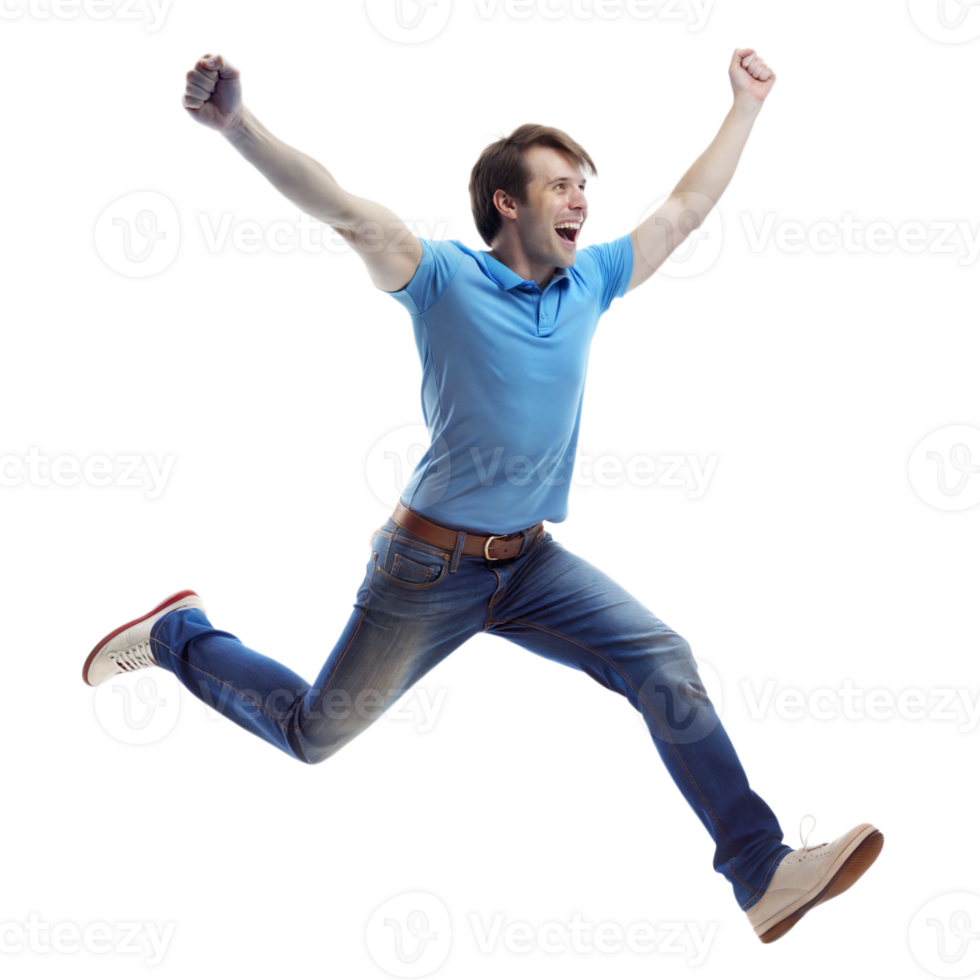 Man jumping with joy, expressing happiness and excitement png