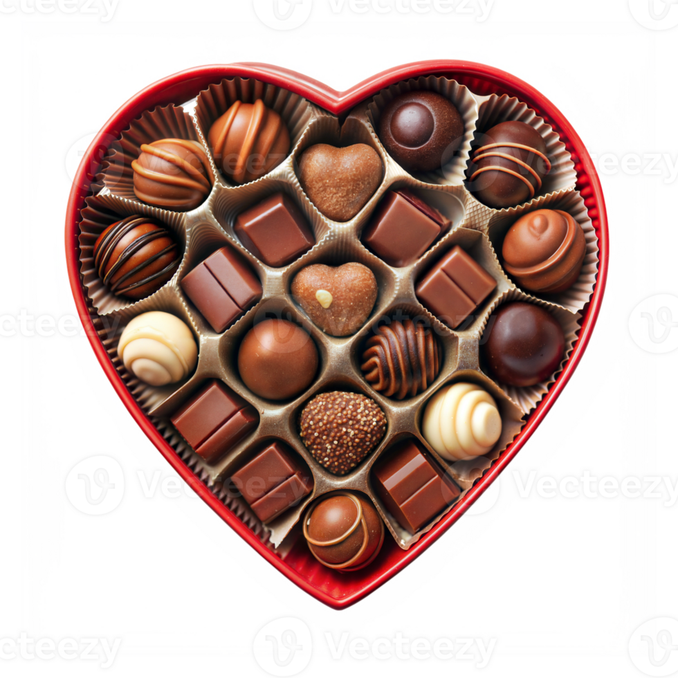 Box of assorted heart-shaped chocolates png