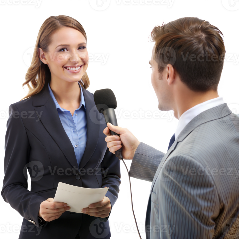 Reporter interviewing a businesswoman png