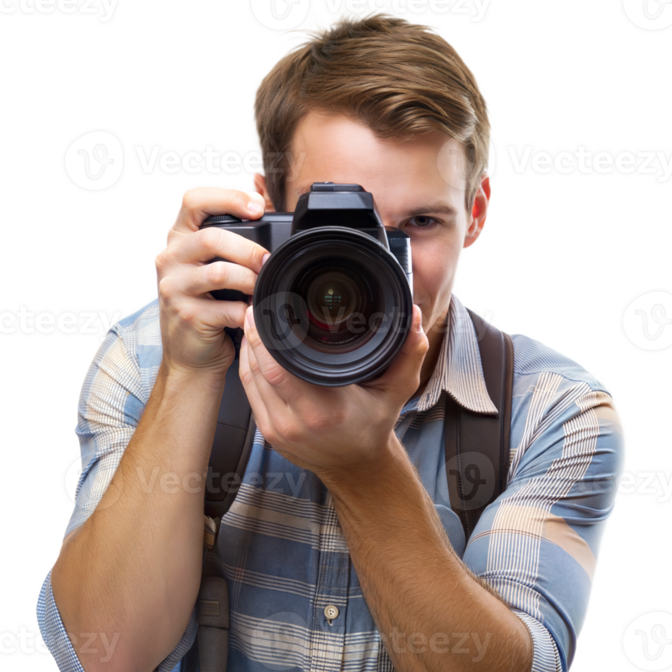 Photographer holding camera, capturing the moment, representing photography and visual arts png