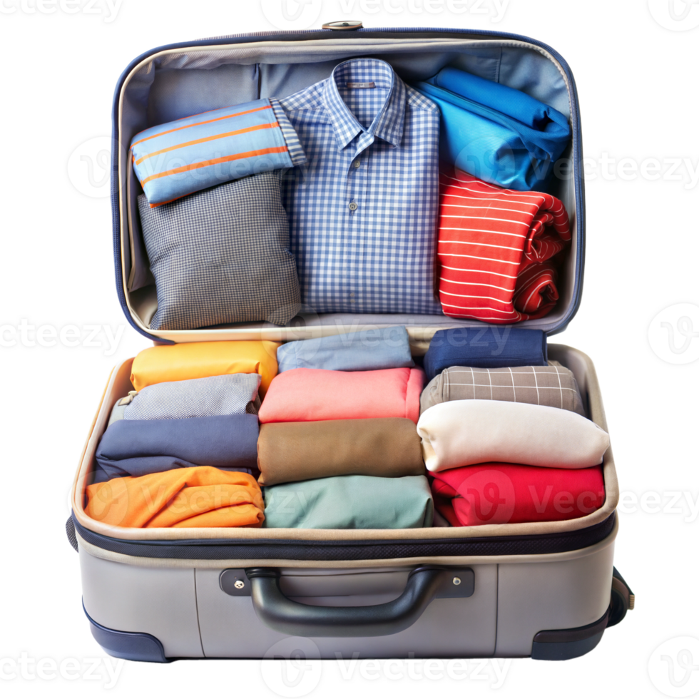 Suitcase packed with clothes png