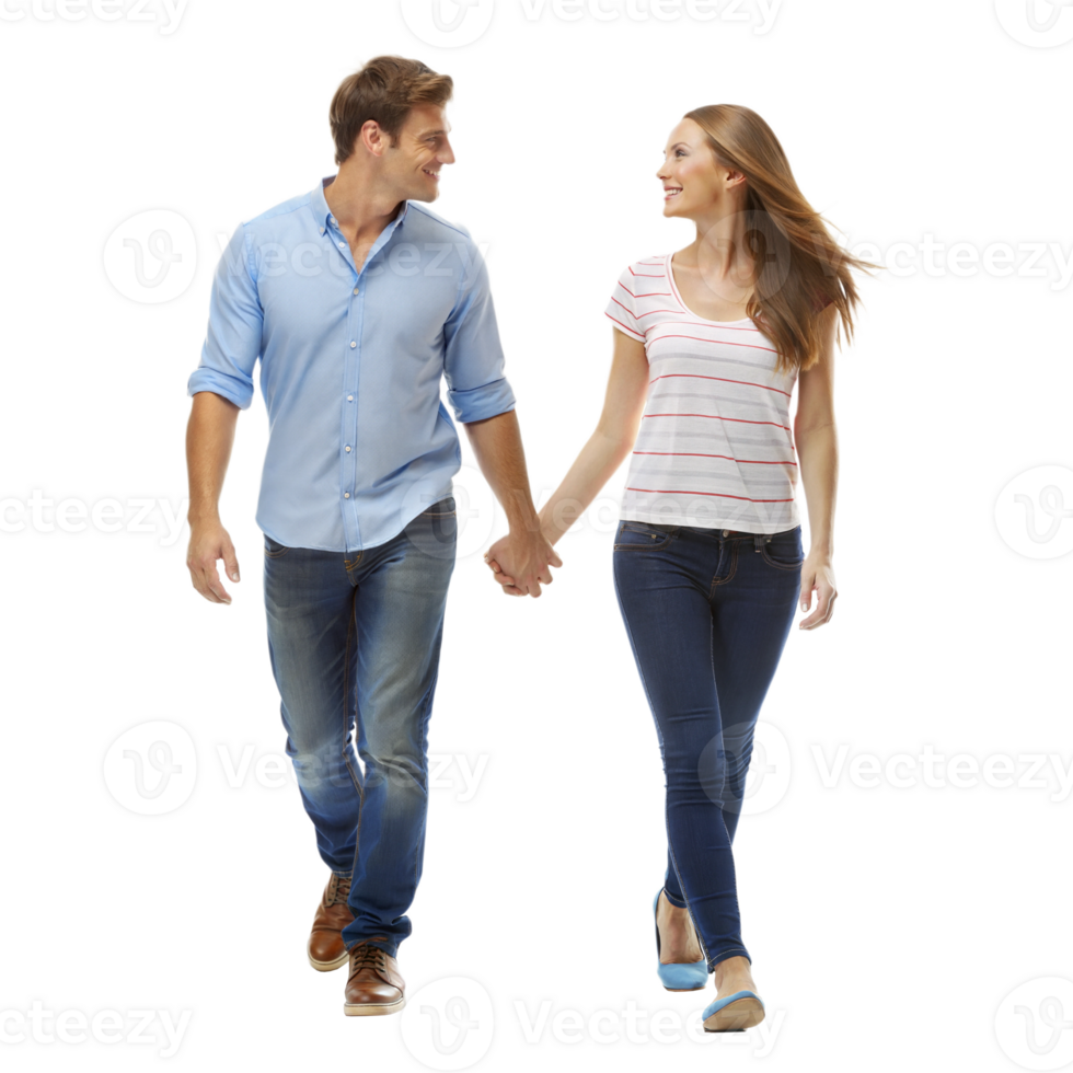 Couple walking together and smiling happily png