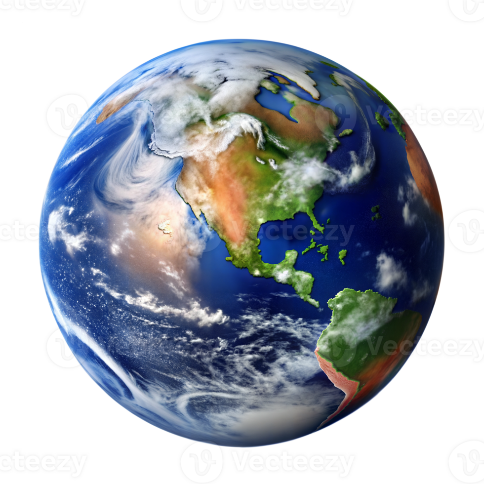 3D rendering of Earth highlighting North and South America png