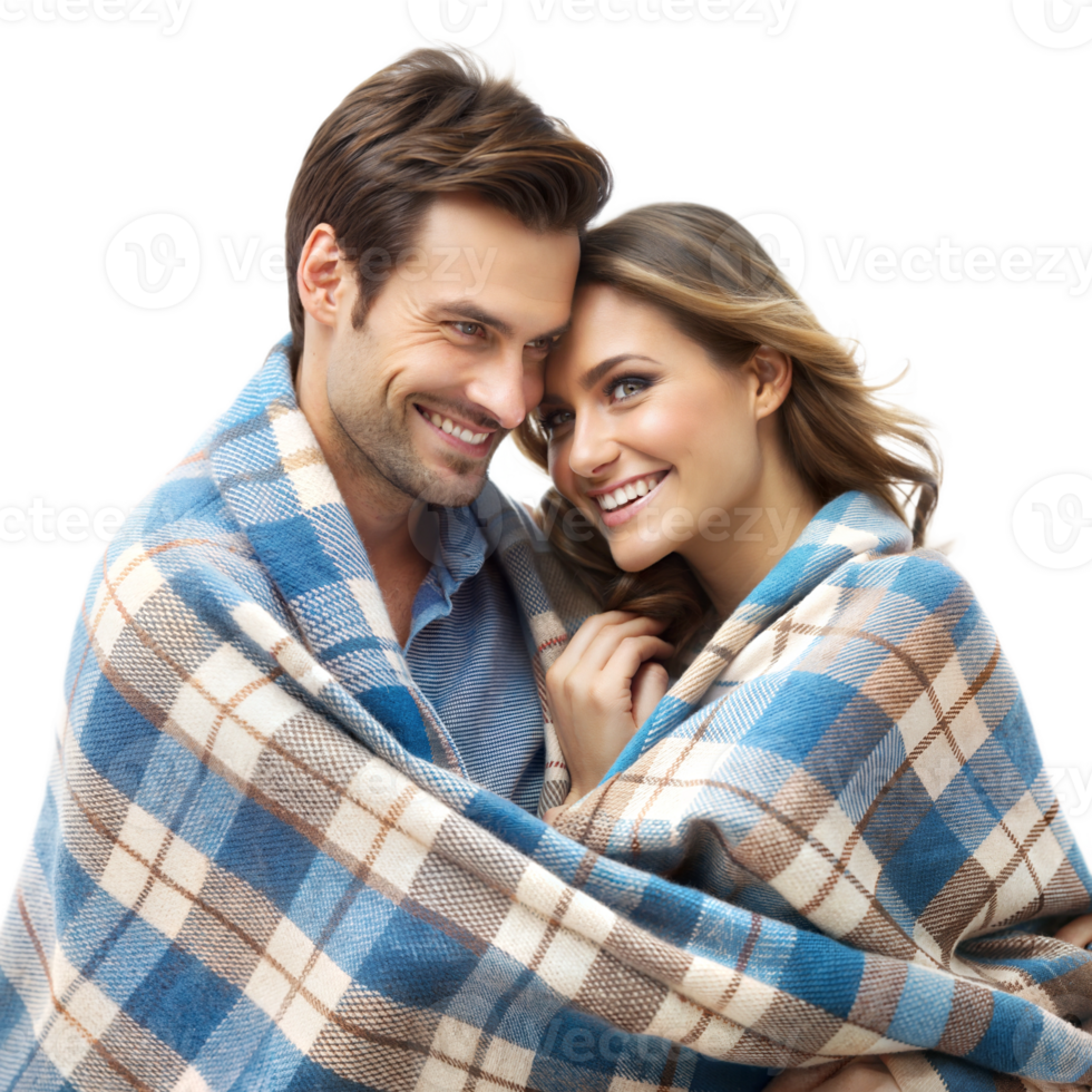 Couple wrapped in a blanket, sharing a warm moment png