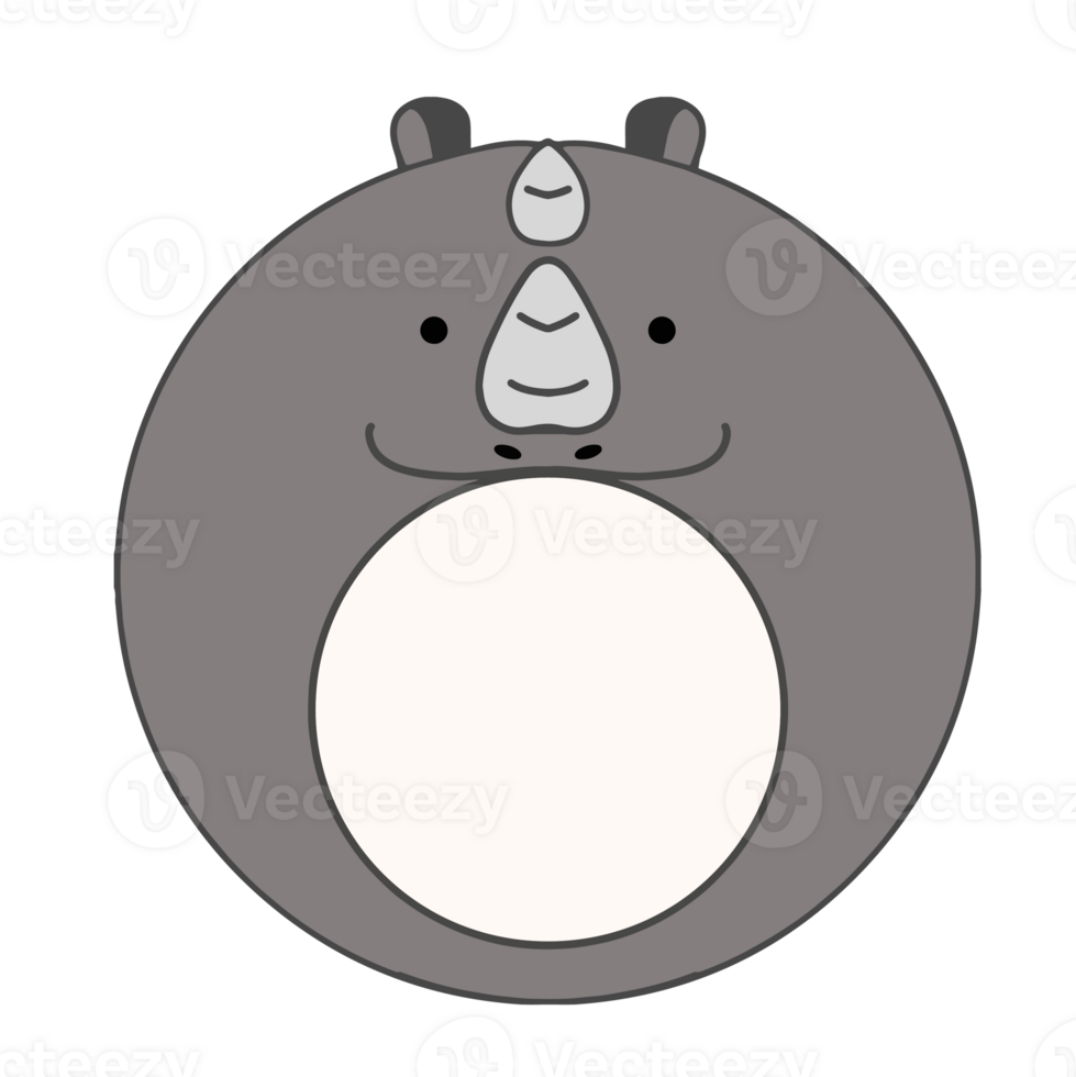 Cute name label,sticker name tag of Rhinoceros cartoon animal character design illustration. Isolated on Transparent Background png