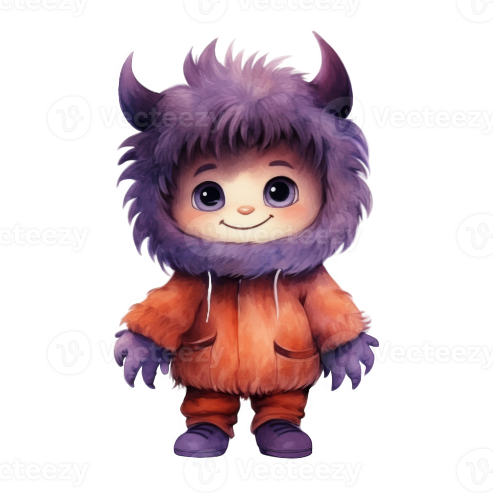 A Smiling Purple and Orange Furry Creature with Horns png