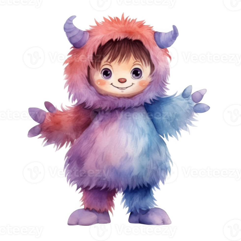 A Smiling Child in a Watercolor Monster Costume png