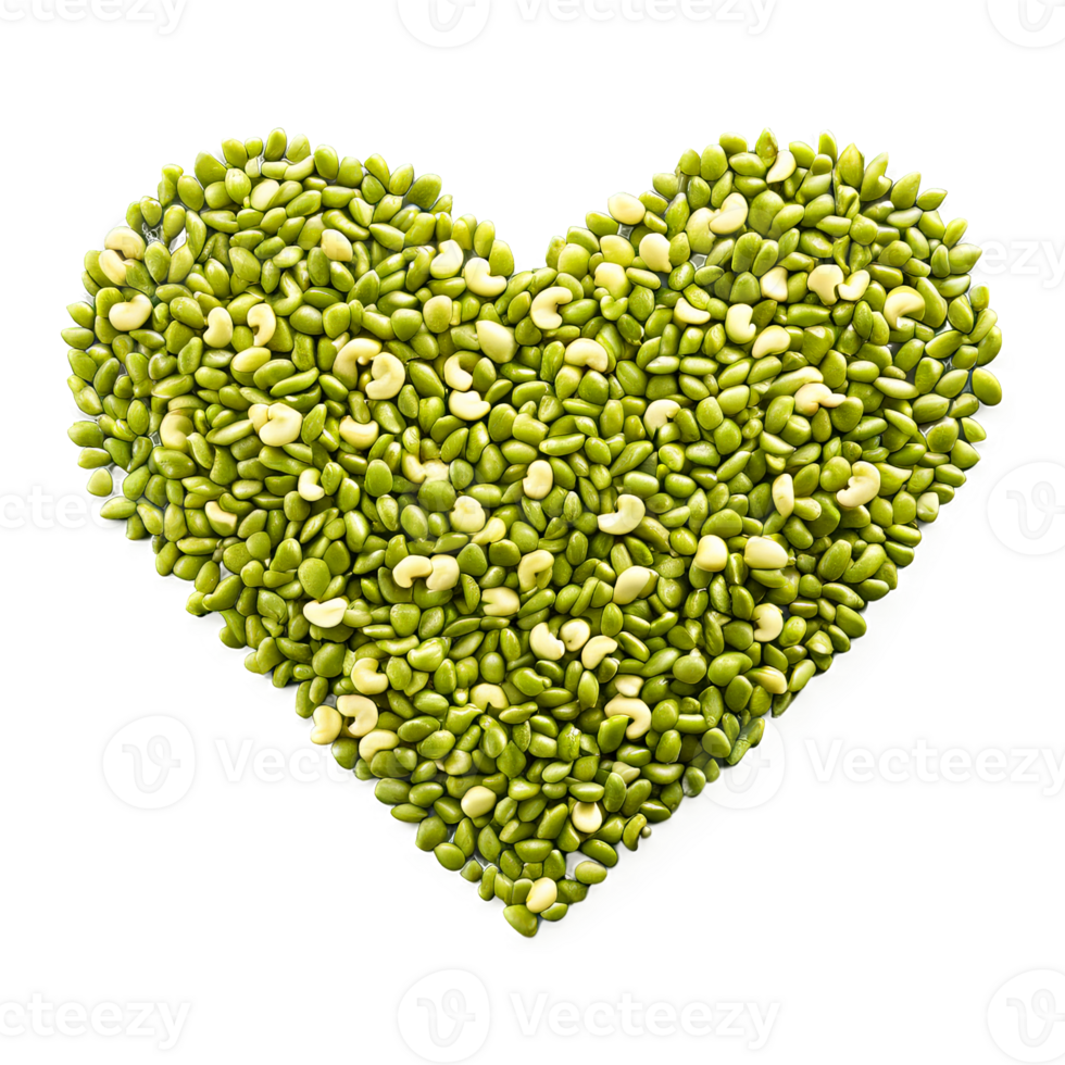 Freekeh light green cracked kernels crisp heart shape with subtle shadows Food and culinary concept png