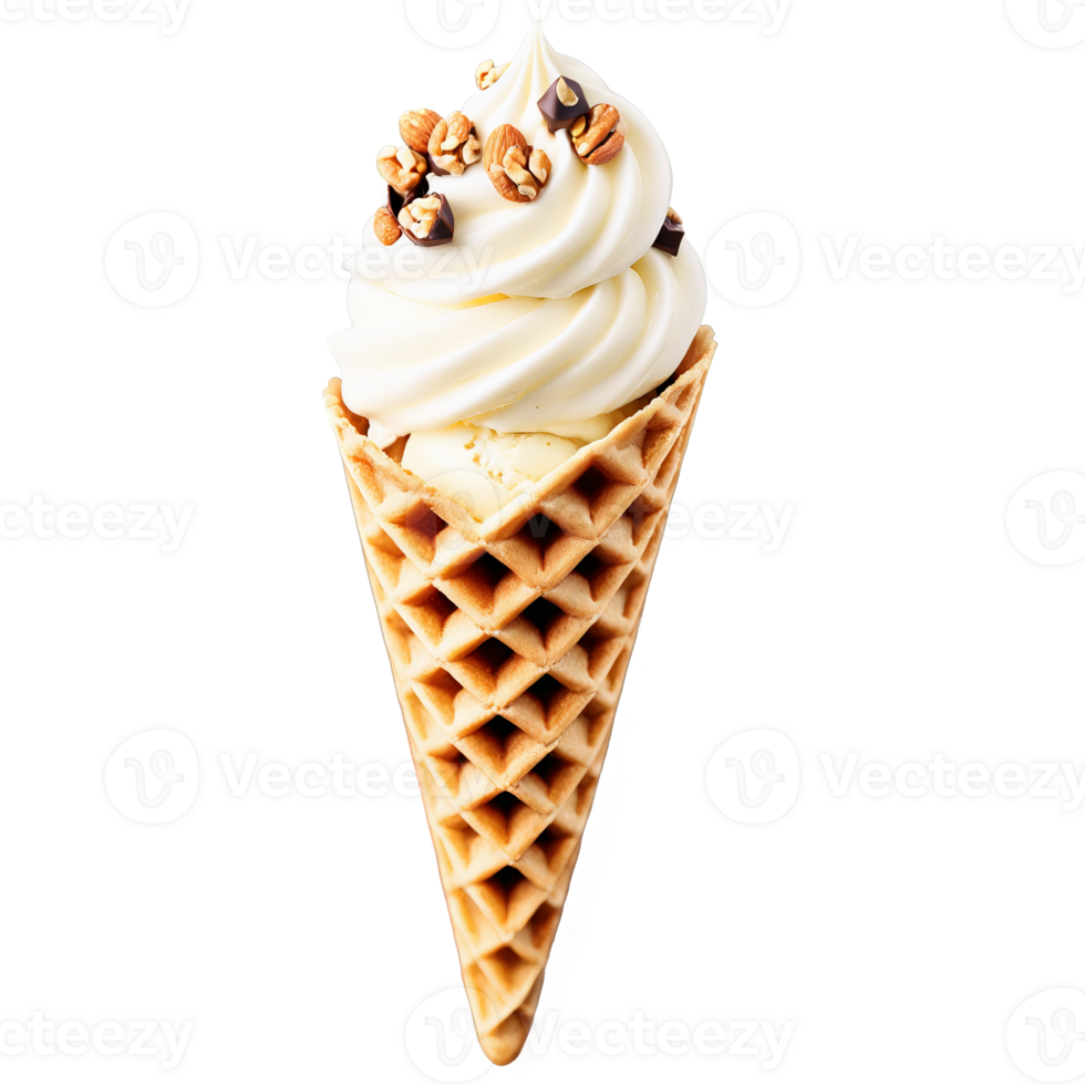 Rice milk ice cream in a waffle cone dipped in dark chocolate and rolled in png