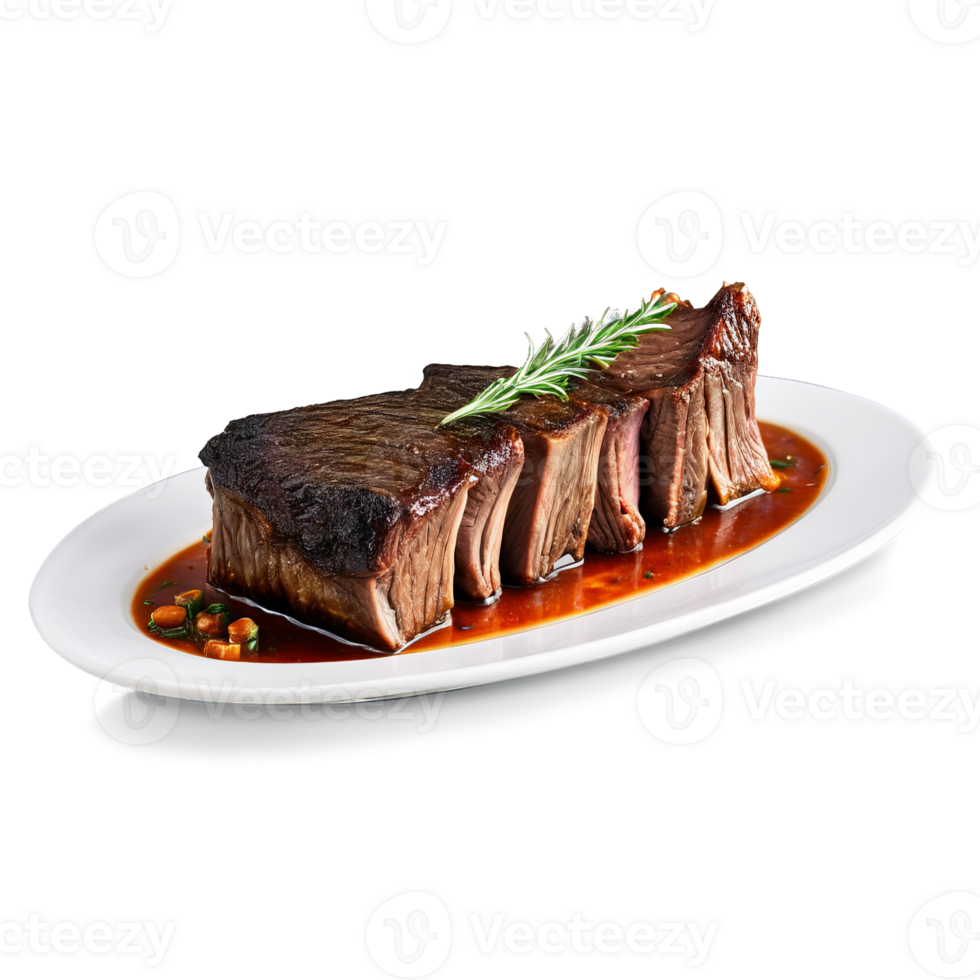 Beef short ribs bone in slow cooked until tender captured in dramatic lighting png