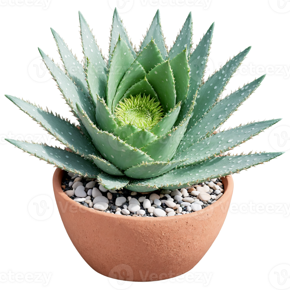 Lace Aloe green aloe with white spotted leaves and serrated edges in a terracotta pot png