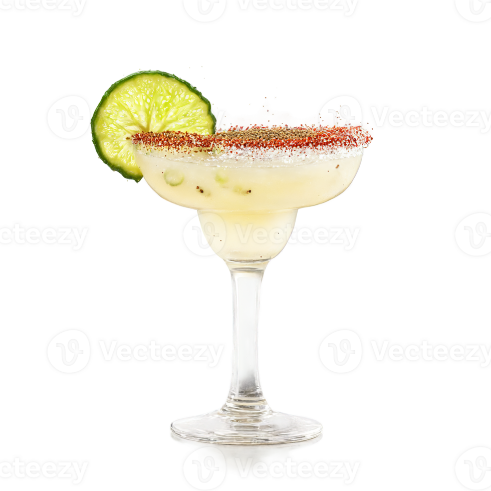 Spicy margarita with jalapeno slice and chili powder rim splashing Food and culinary concept png