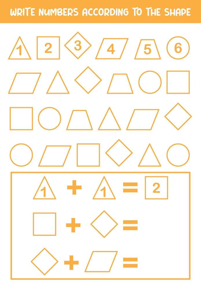 wprksheet kids Write numbers according to the shape vector