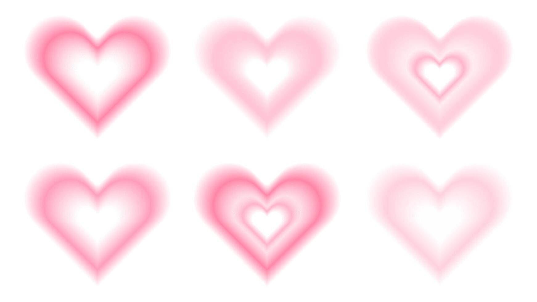 Y2k pink heart aura element. Aesthetic blurry shape with gradient. Minimal trendy Valentine day graphic set. Gradation effect for romantic love event. 14 february halo figure with ombre transition vector