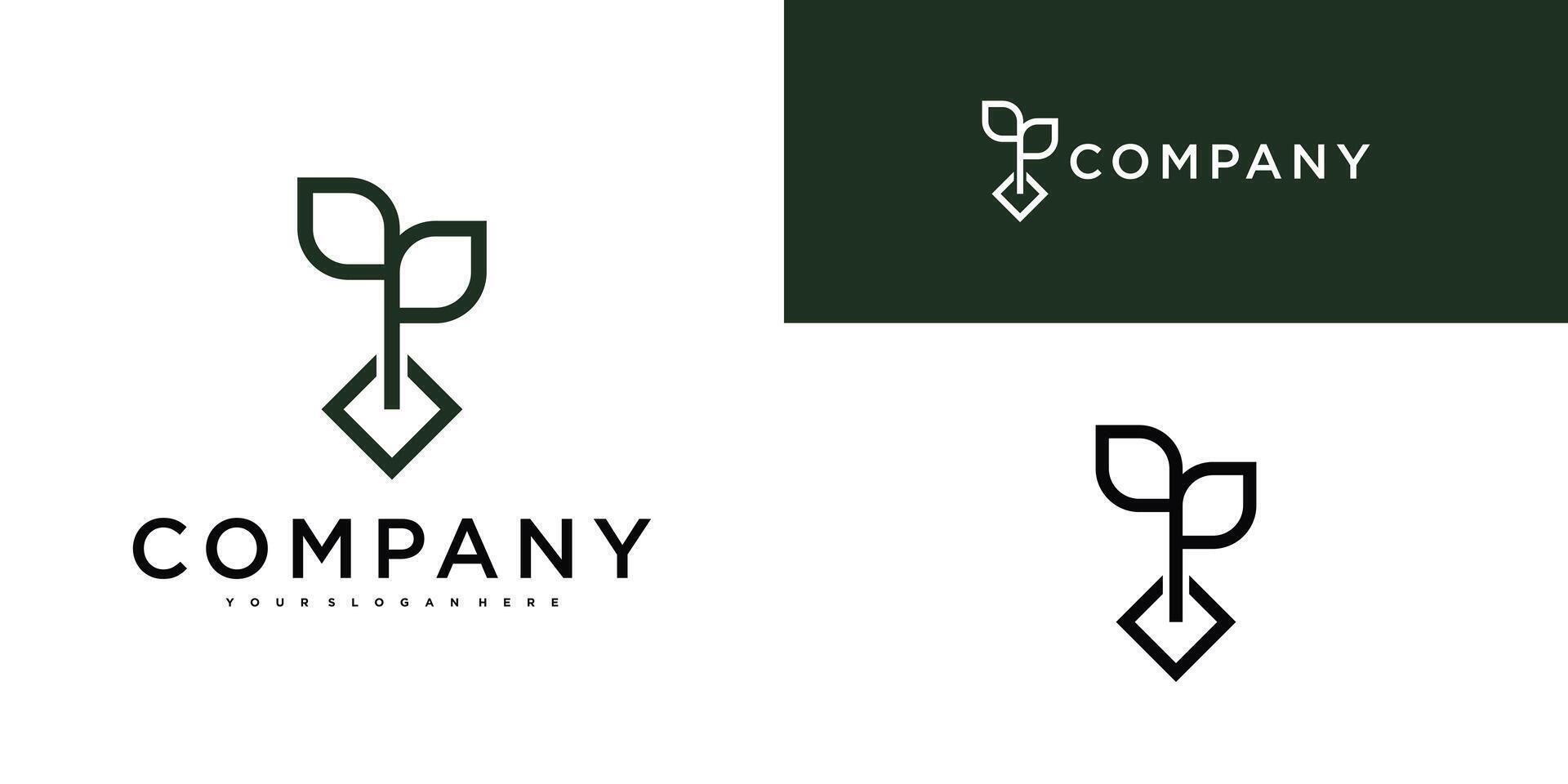 Nature logo with a combination of leaves and square lines. Premium vector