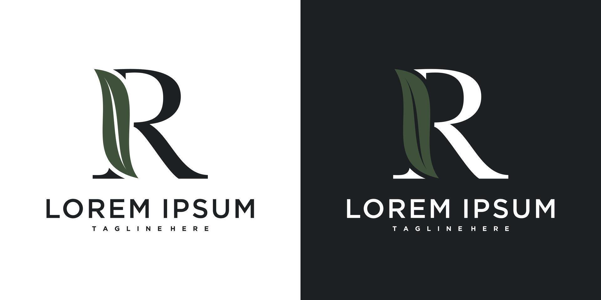 Initial letter R with leaf logo design. Premium vector