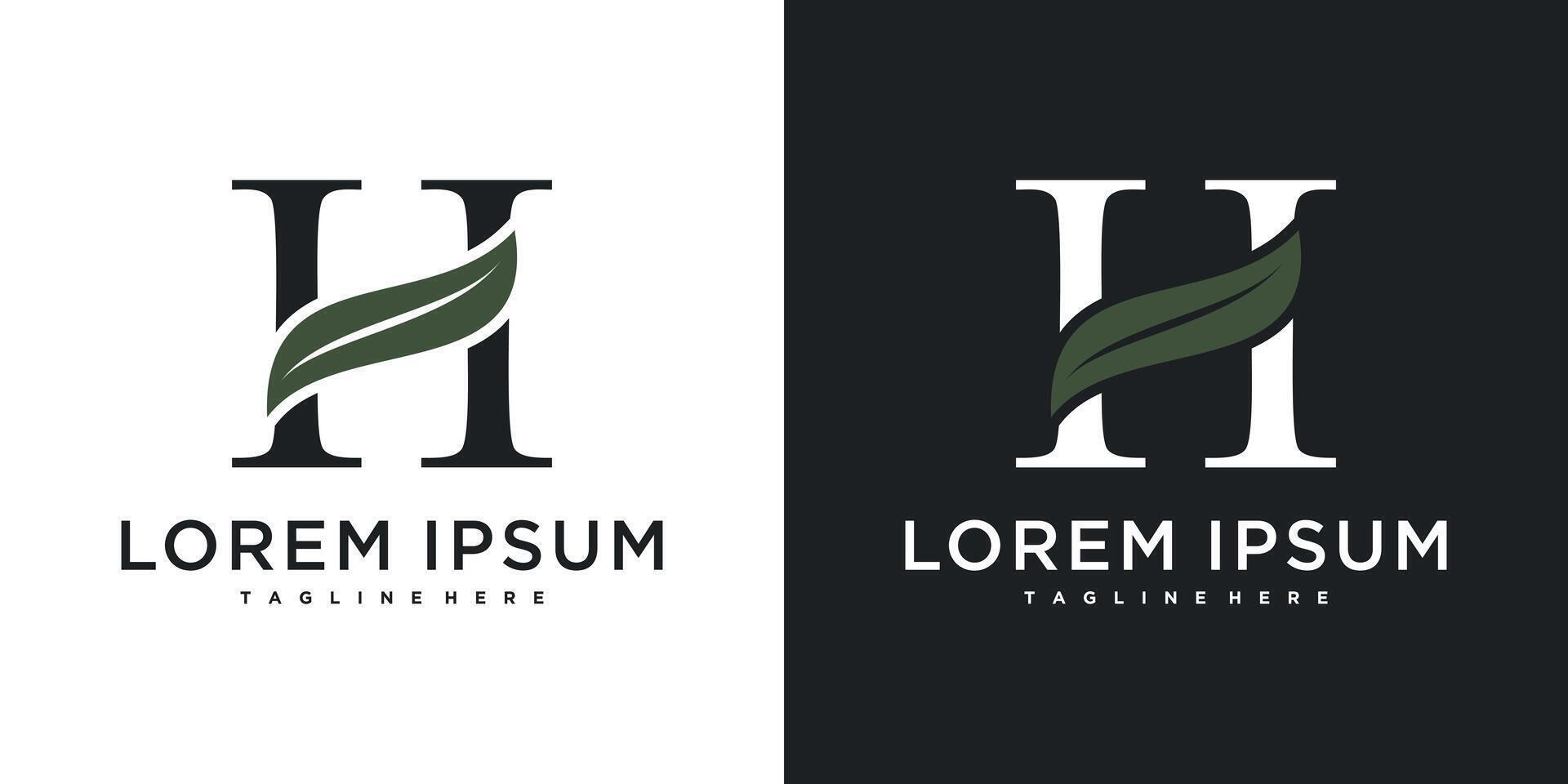 Initial letter H with leaf logo design. Premium vector