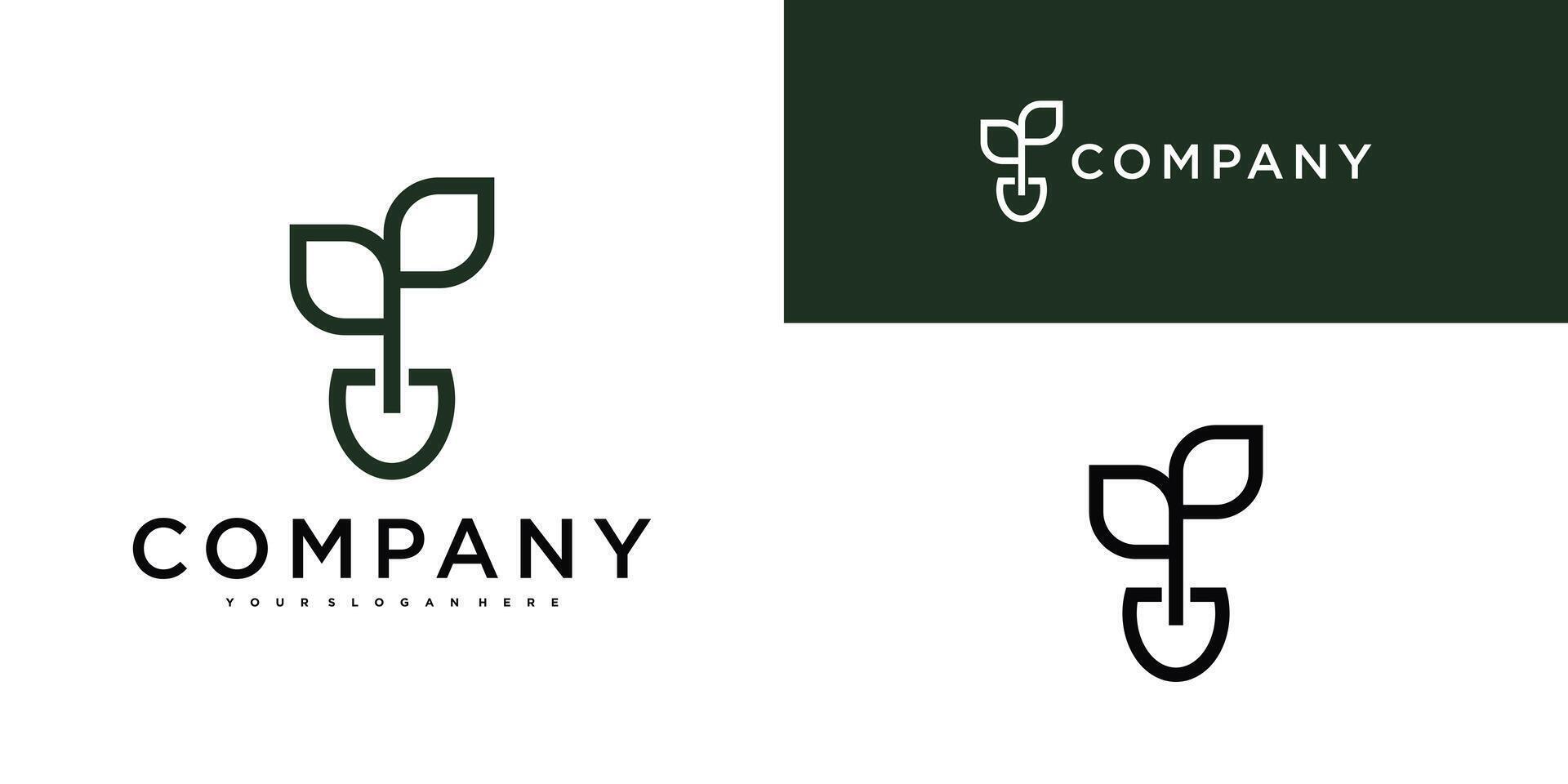 Nature logo with a combination of leaves and square lines. Premium vector