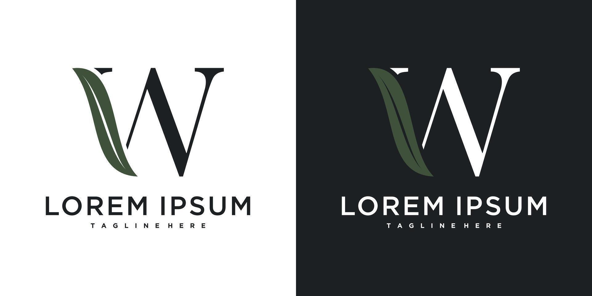 Initial letter W with leaf logo design. Premium vector
