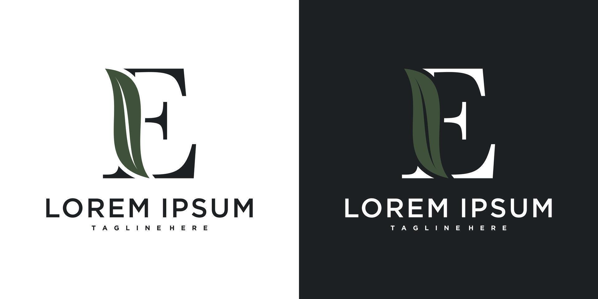 Initial letter E with leaf logo design. Premium vector