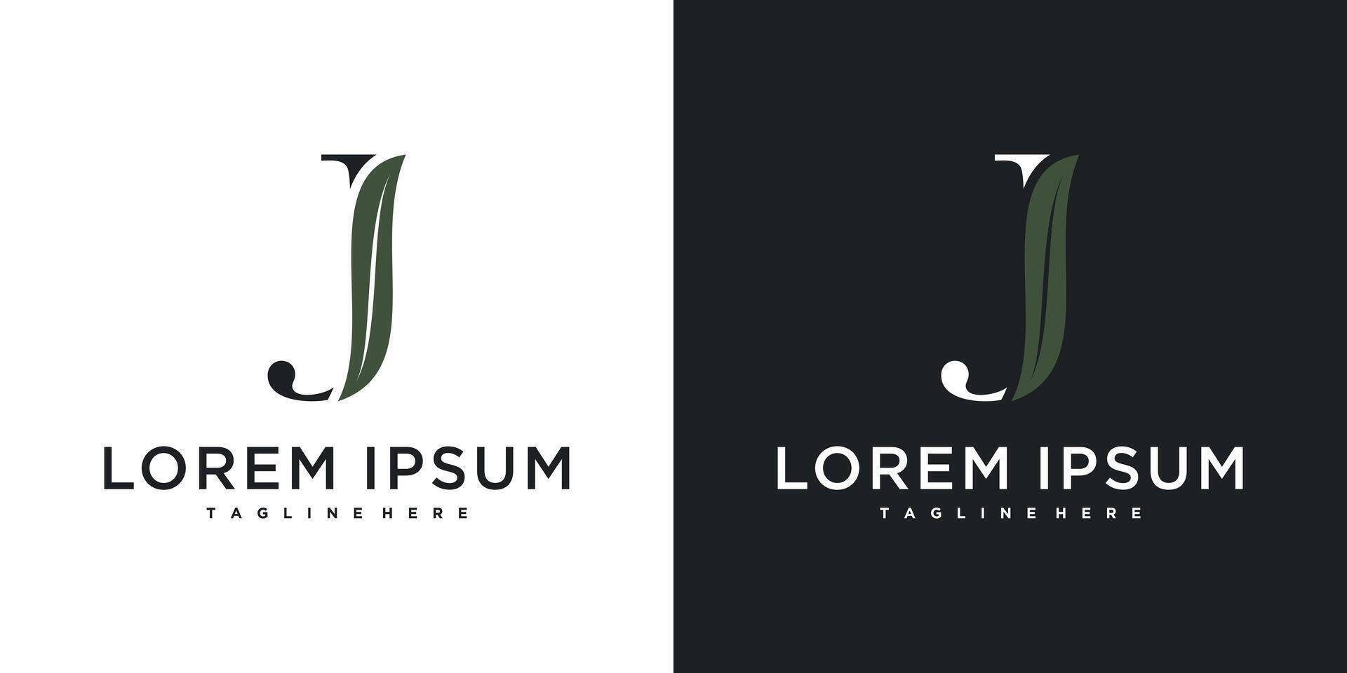 Initial letter J with leaf logo design. Premium vector