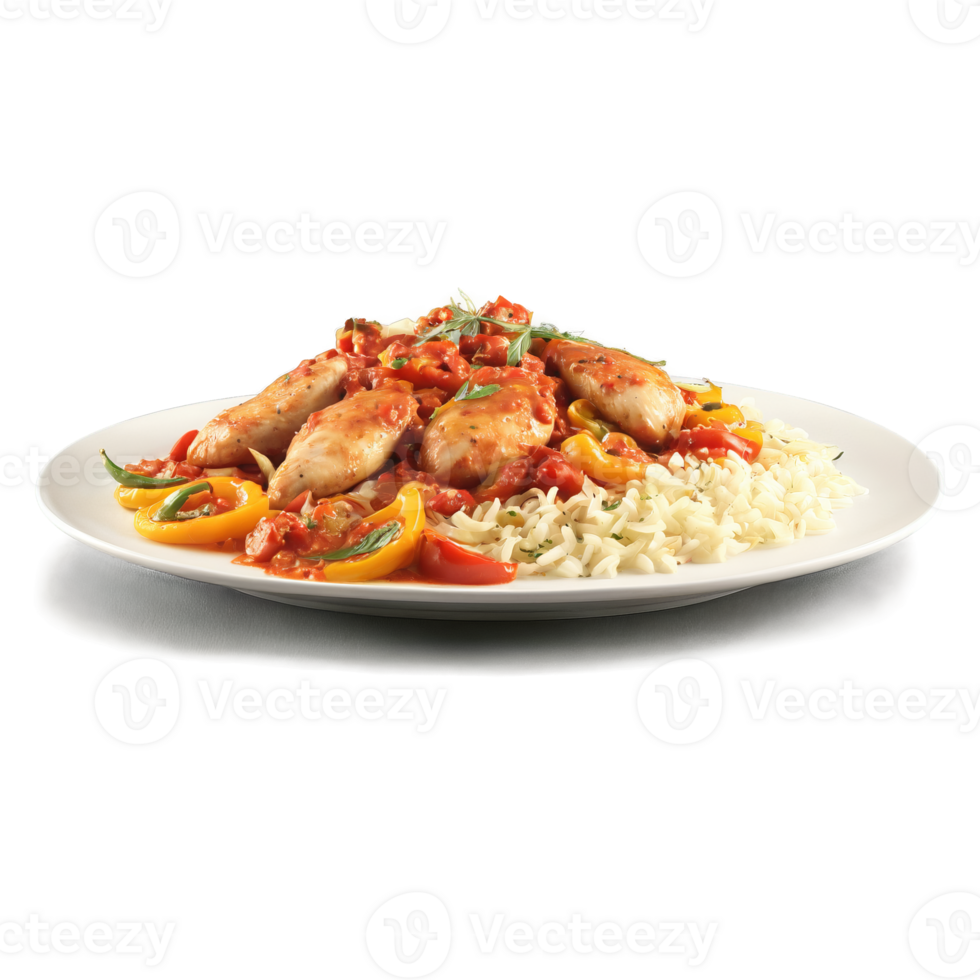 Chicken Cacciatore with braised chicken tomato sauce bell peppers and onions in motion with sauce png
