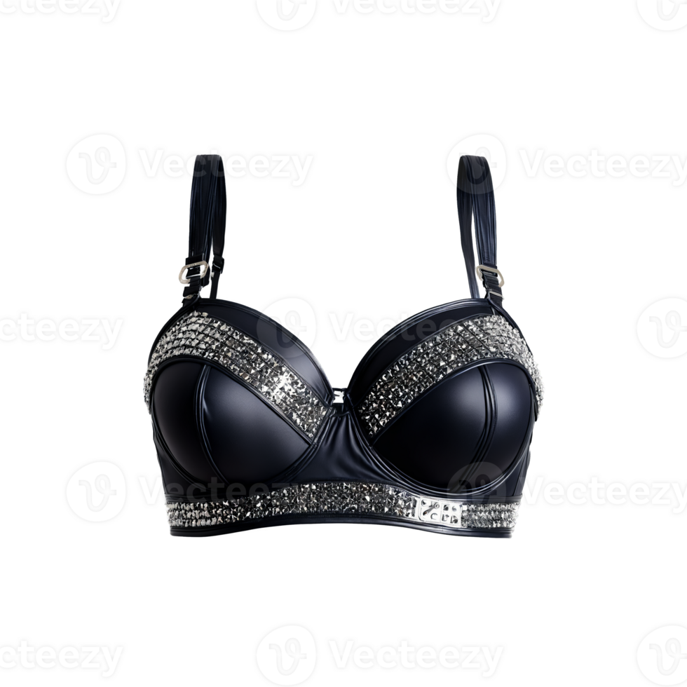 Edgy Silver Studded Black Bra An edgy silver studded black bra with a rebellious rock png