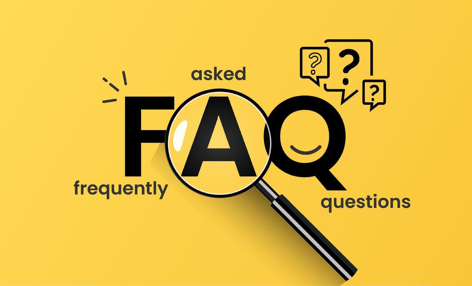 Frequently Asked Questions or FAQ with magnifying glass and speech bubbles vector