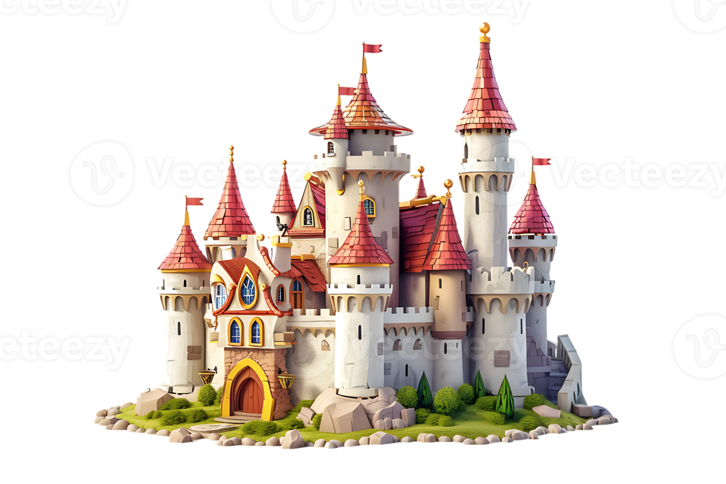 3D cartoon style fairy tale castle isolated against a transparent background png