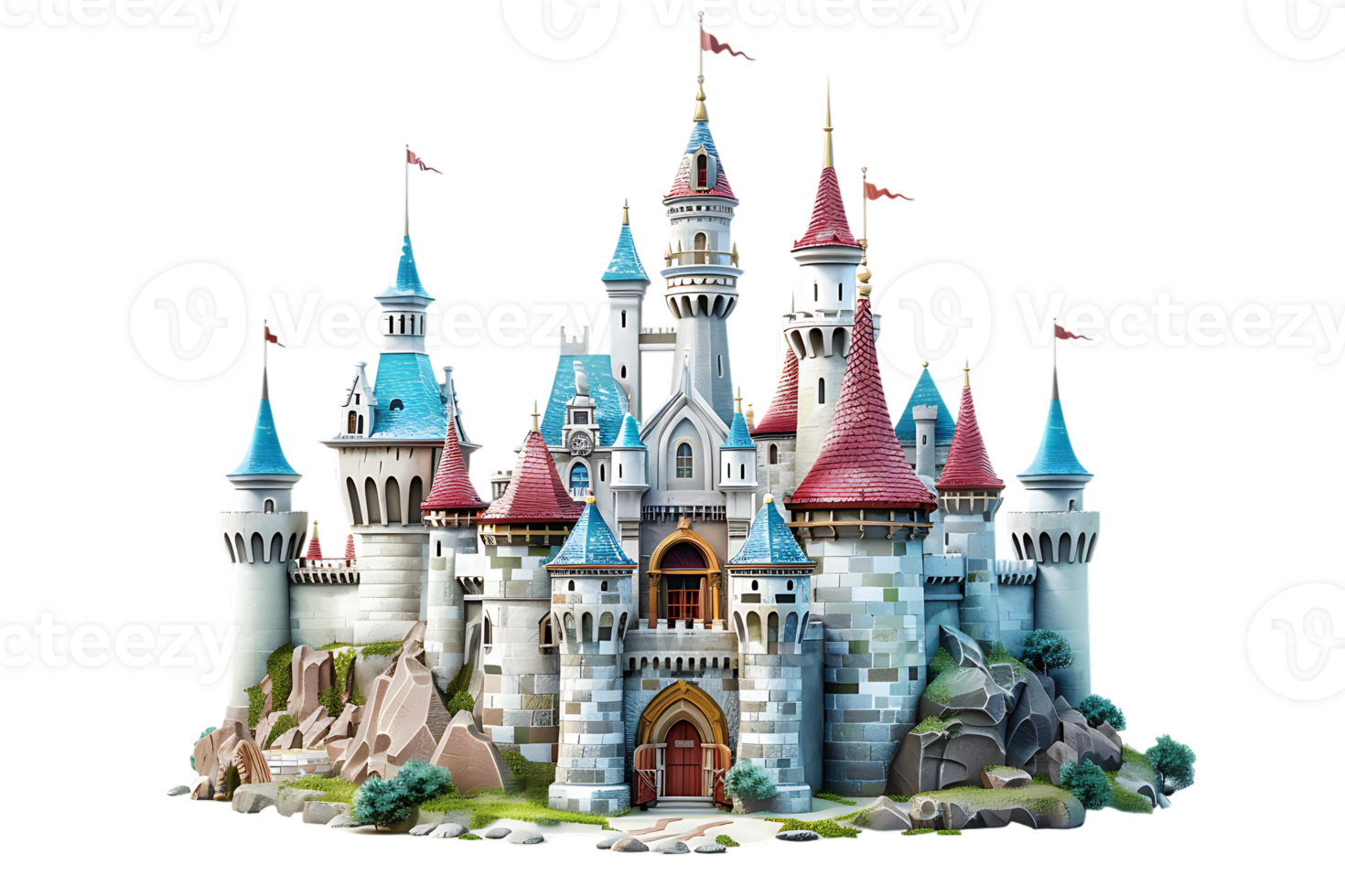 3D cartoon style fairy tale castle isolated against a transparent background png