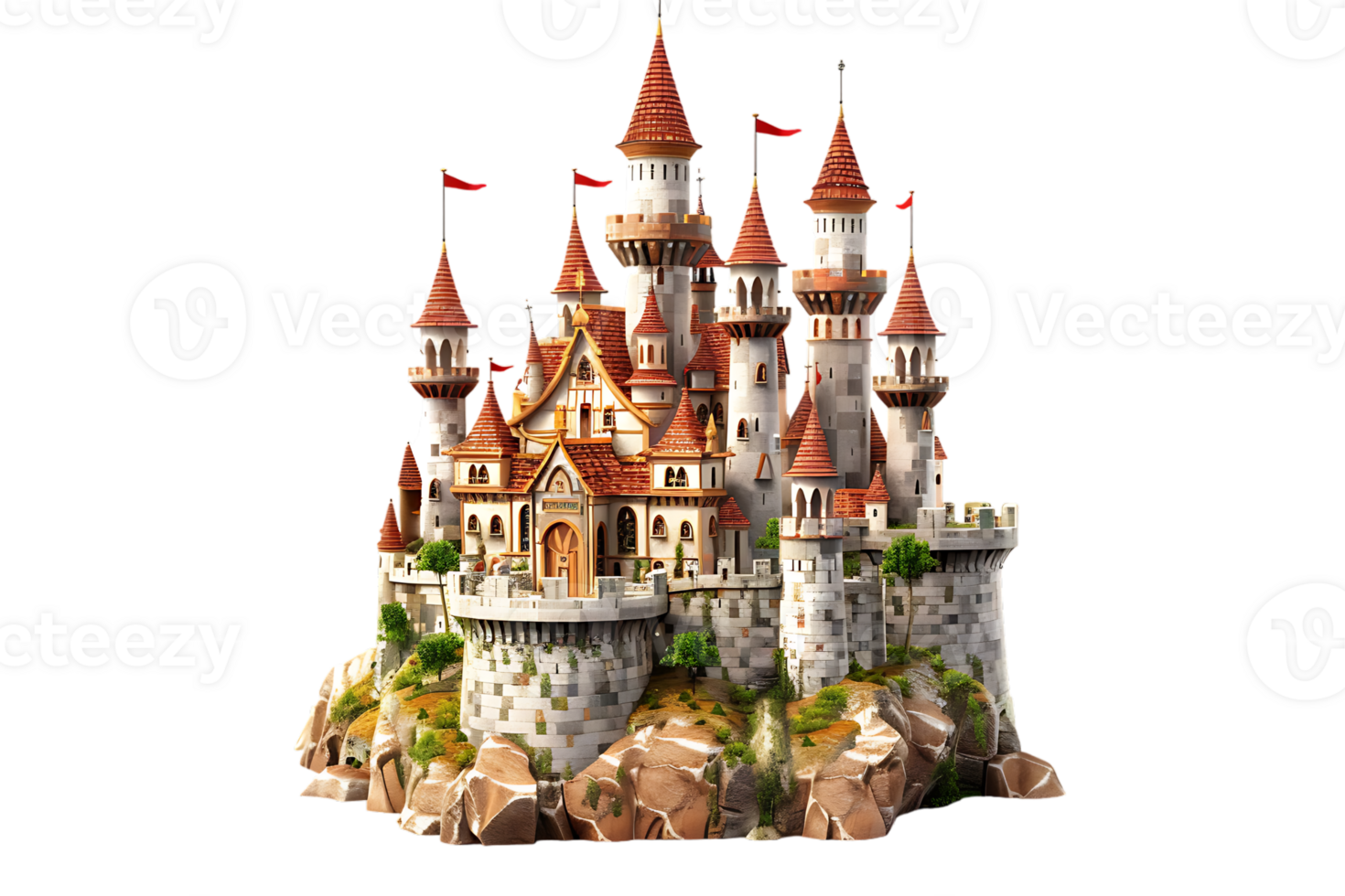 3D cartoon style fairy tale castle isolated against a transparent background png