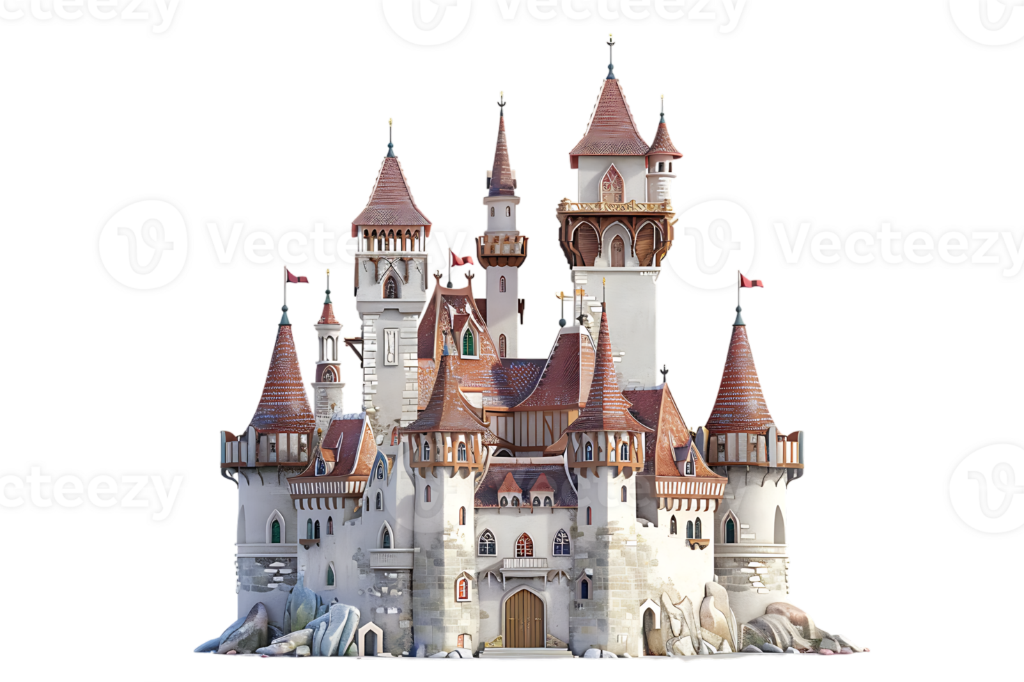 3D cartoon style fairy tale castle isolated against a transparent background png