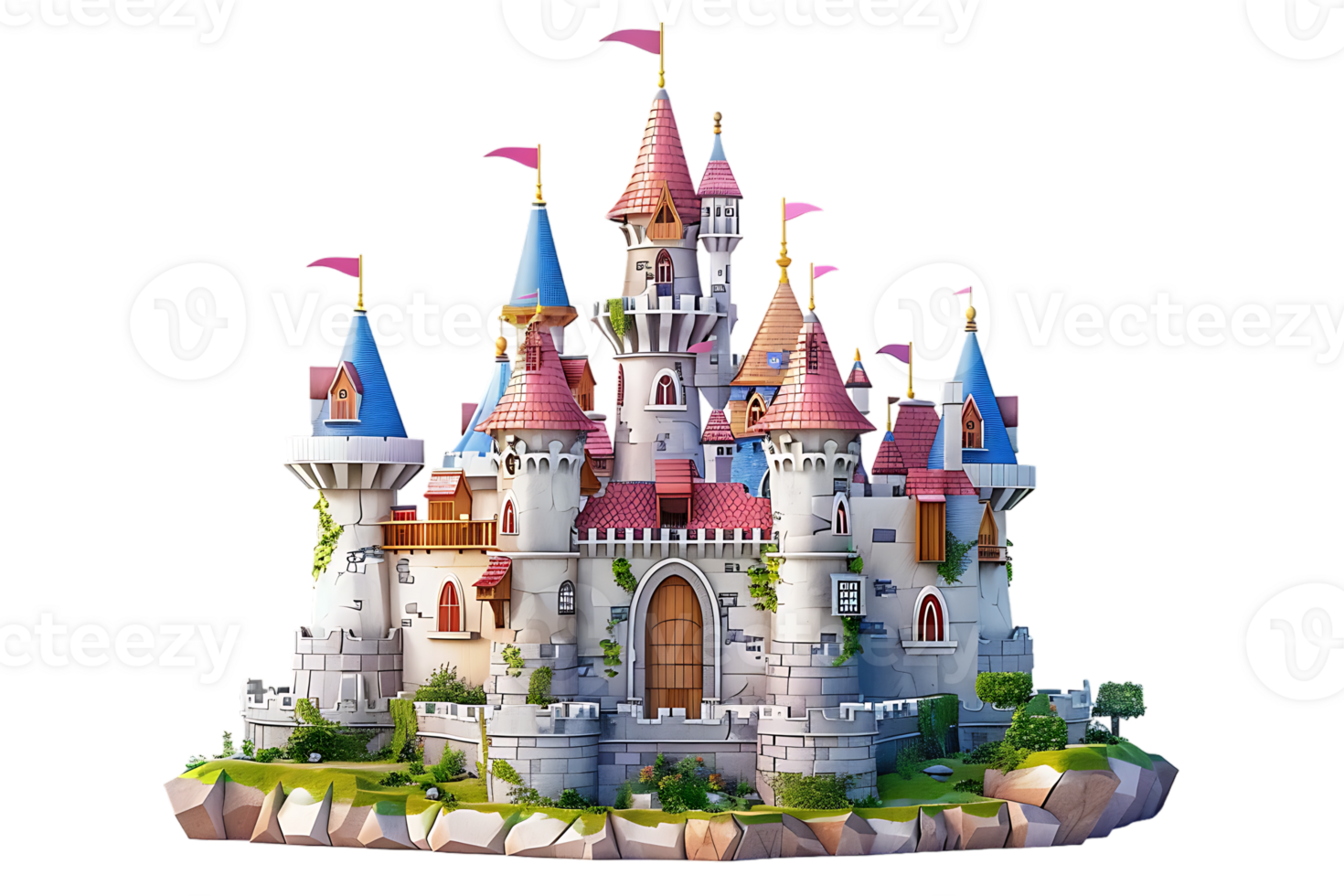 3D cartoon style fairy tale castle isolated against a transparent background png