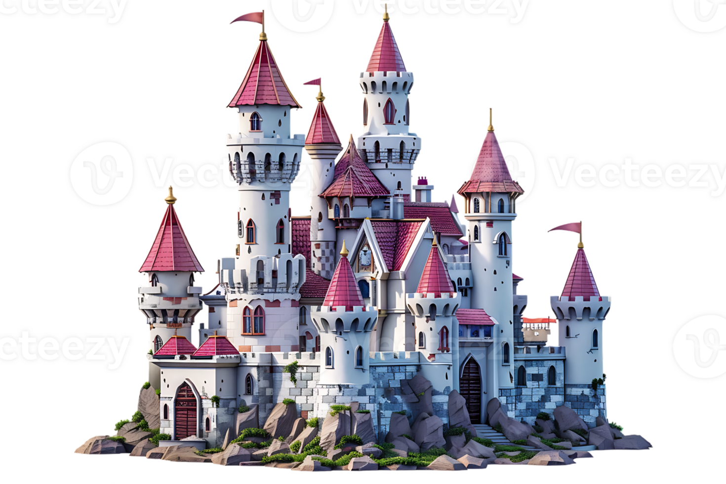 3D cartoon style fairy tale castle isolated against a transparent background png