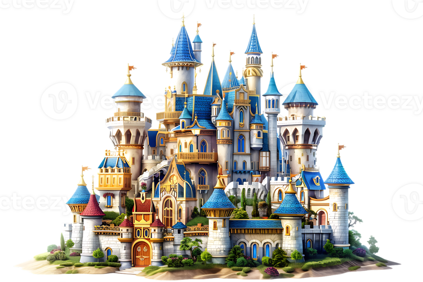 3D cartoon style fairy tale castle isolated against a transparent background png
