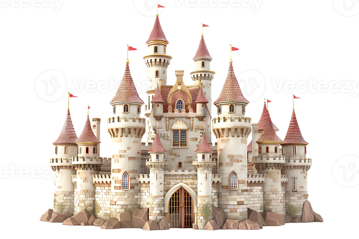 3D cartoon style fairy tale castle isolated against a transparent background png
