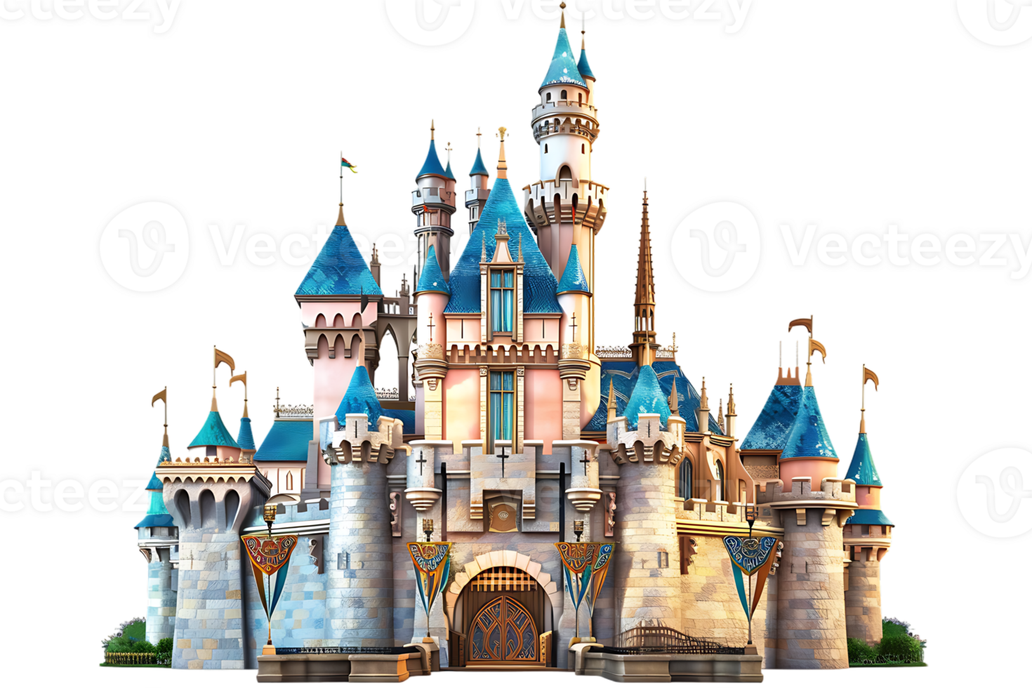 3D cartoon style fairy tale castle isolated against a transparent background png