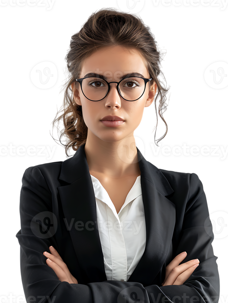 An American businesswoman with crossed arms isolated against a transparent background png