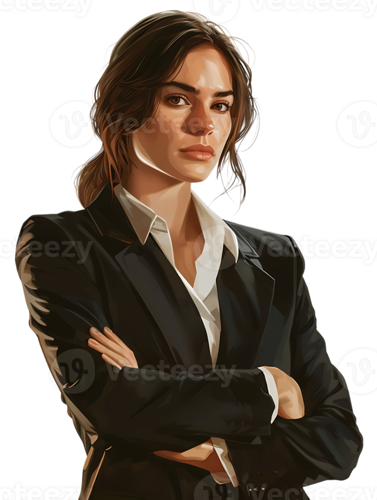 An American businesswoman with crossed arms isolated against a transparent background png