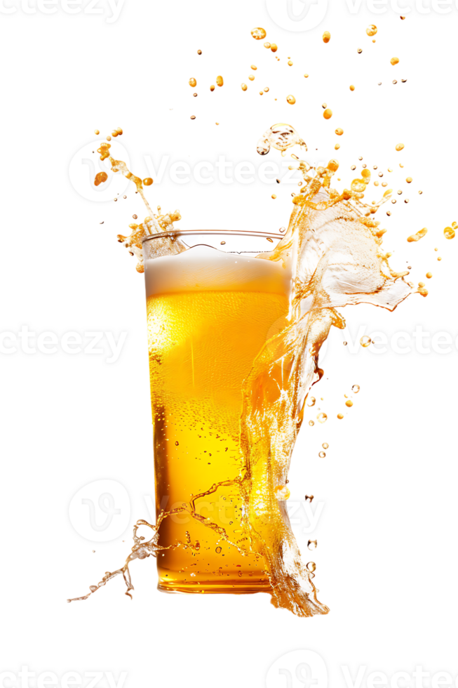 beer glass with a beer splash isolated against a transparent background png