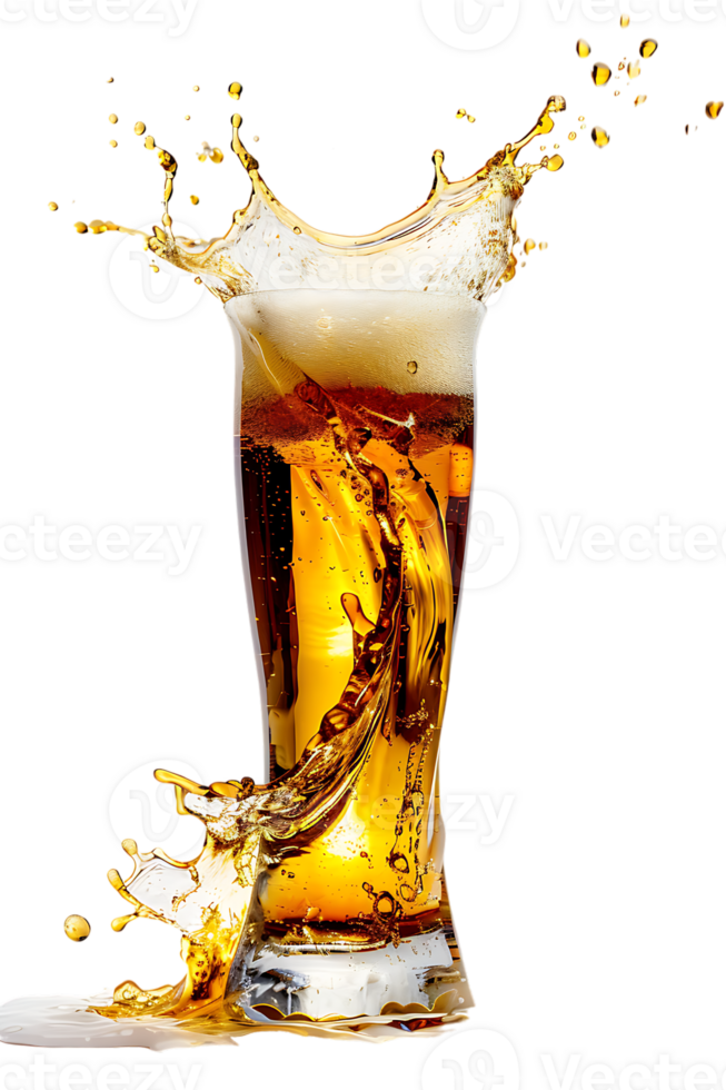 beer glass with a beer splash isolated against a transparent background png